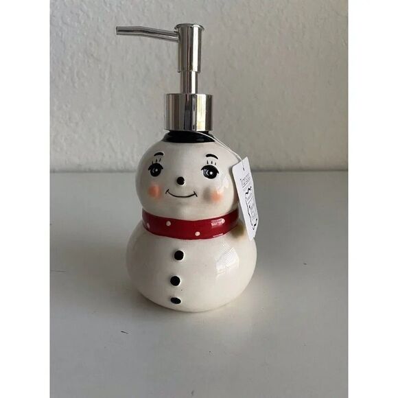 Johanna Parker Snowman Christmas Home Ceramic Liquid Soap Lotion Dispenser NEW - Picture 1 of 6